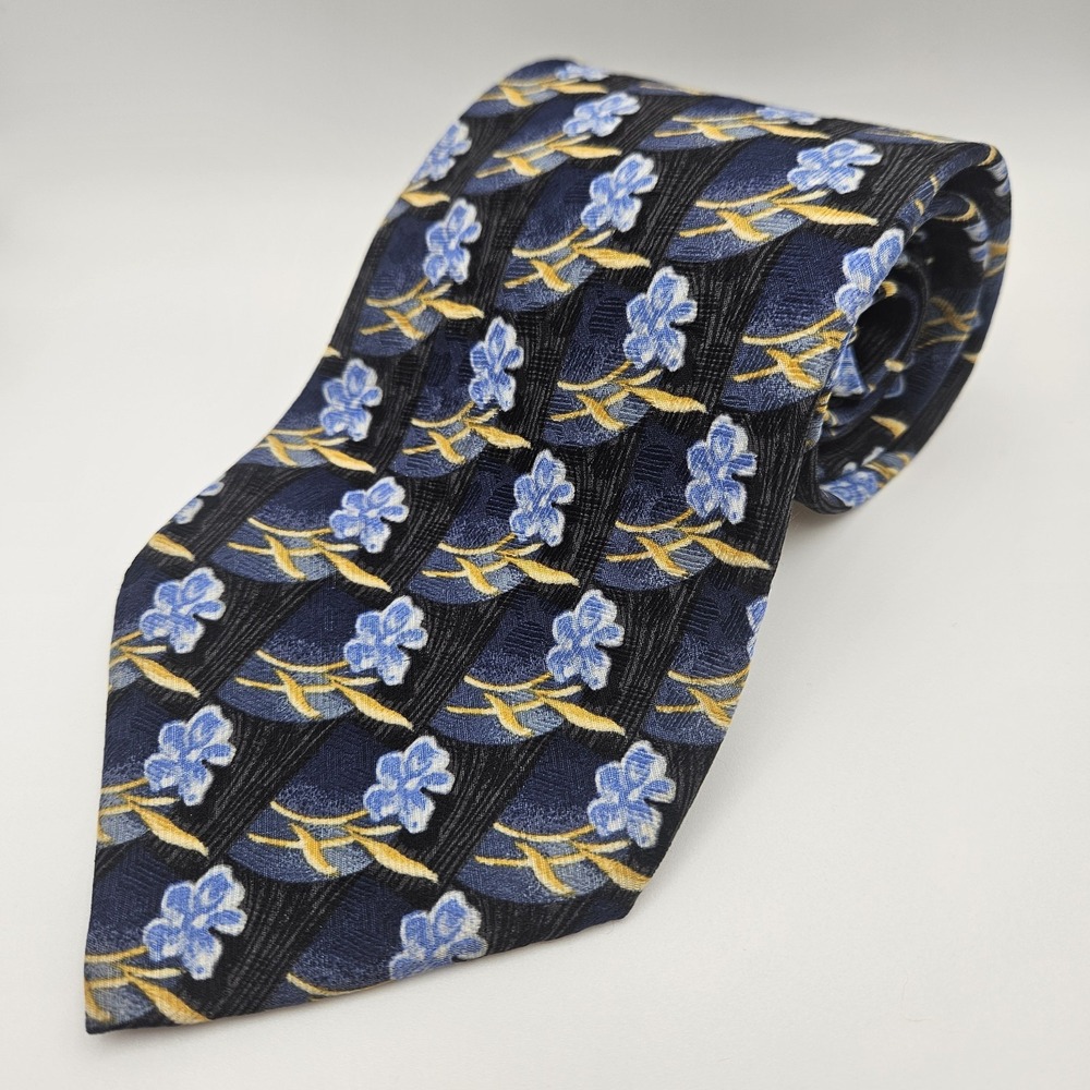 Ermenegildo Zenga Silk Tie Blue Floral Designer Italy‎ Luxury